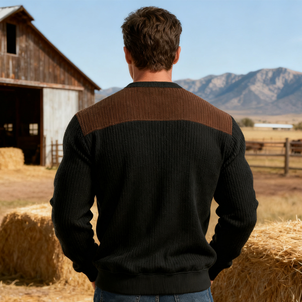 Men's Vintage Ribbed Contrast Panel Crew Neck Sweatshirt