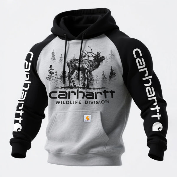 Retro Western style ethnic print contrast color stitching hooded sweatshirt