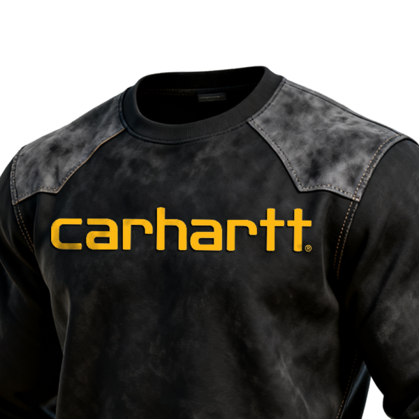 Classic Suede Splicing Crewneck Sweatshirt with Bold Logo Design