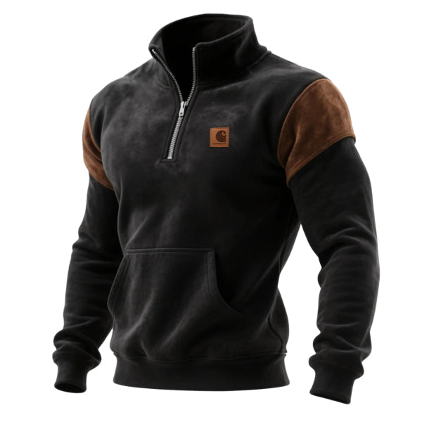 Outdoor men's casual contrast color stitching stand collar sweatshirt retro western sweatshirt
