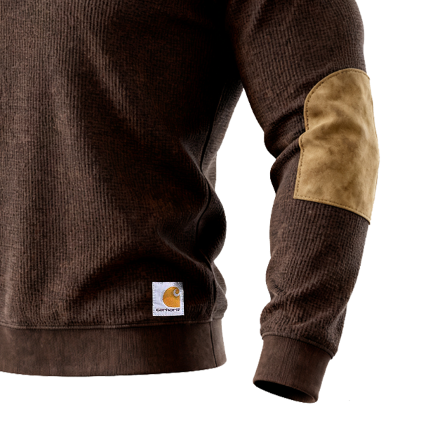 Men's Half-Zip Suede Splicing Pullover with Elbow Patches - Perfect for Casual and Outdoor Activities
