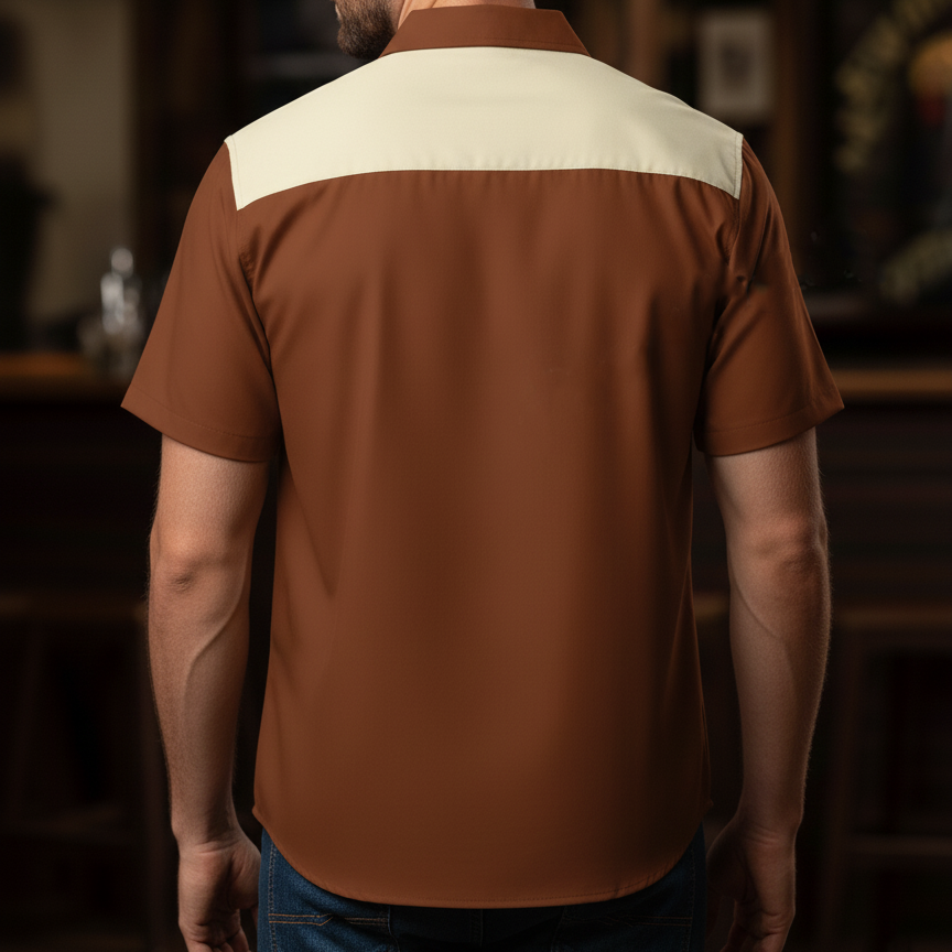 Short - Sleeve Shirt with Cute Black Cat and Coffee Pattern