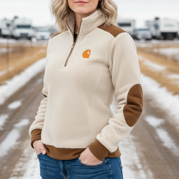 "Cowboys" Vintage Embroidered Suede Quarter-Zip Stand Collar Long-Sleeve Sweatshirt