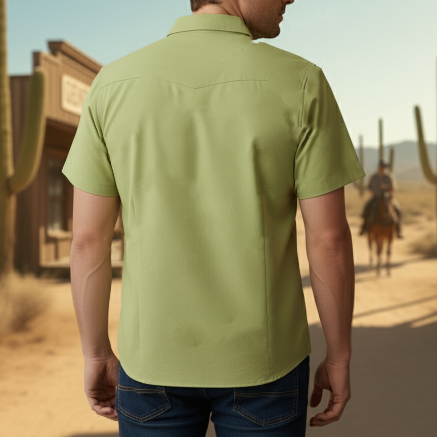 Western - Style Short - Sleeve Shirt with Frog Cowboy Prints