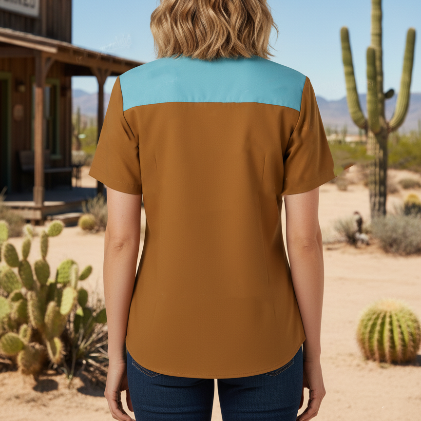 Western - Style Short - Sleeve Shirt with Cat Prints