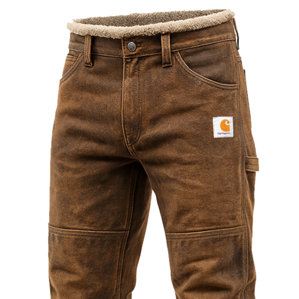 Men's Vintage Winter-Ready Insulated Suede And Leather Lambskin Work Pants