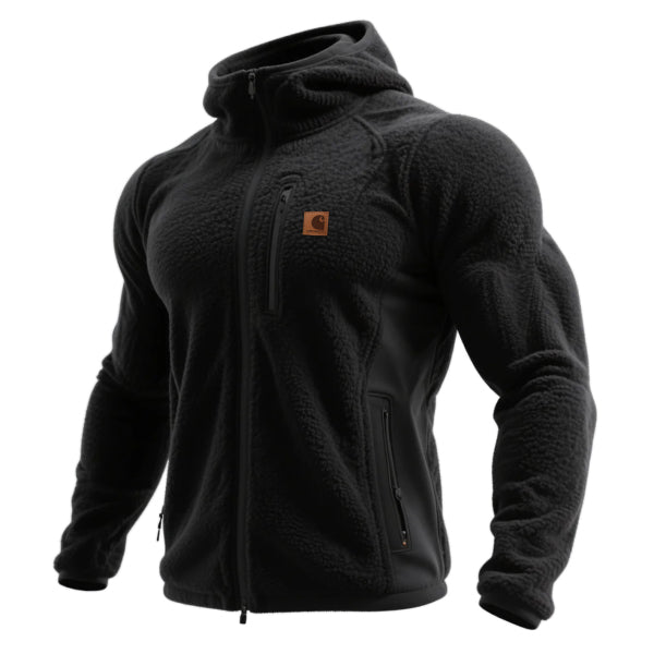 Outdoor men's polar fleece hooded sweatshirt training warm cardigan top
