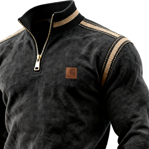 Men's Vintage Western Terry Quarter-Zip Pullover Sweatsgirt With Striped webbing