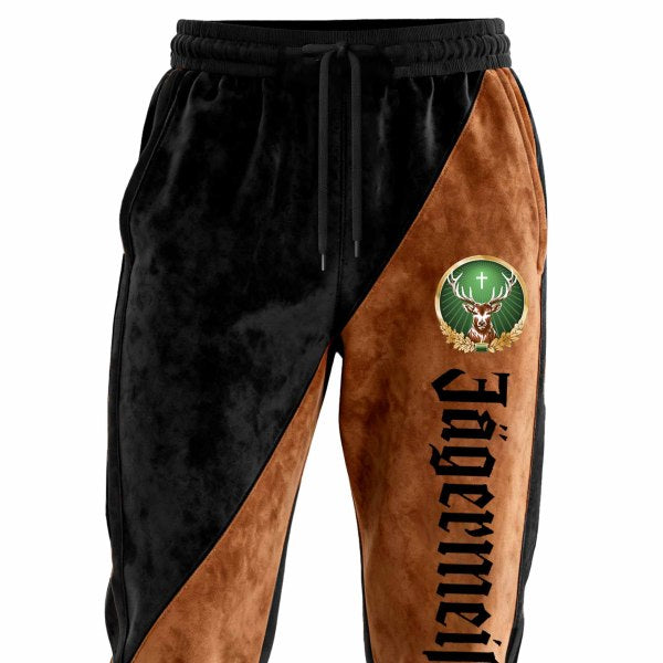 Men's Vintage Deer Brown and Black Suede Contrast Elastic Drawstring Pants