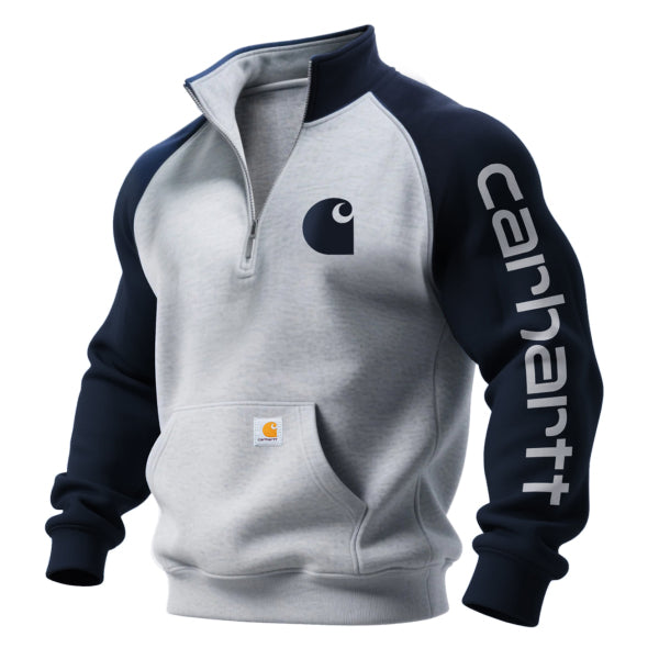 Loose casual contrast color raglan sleeve stand collar sweatshirt