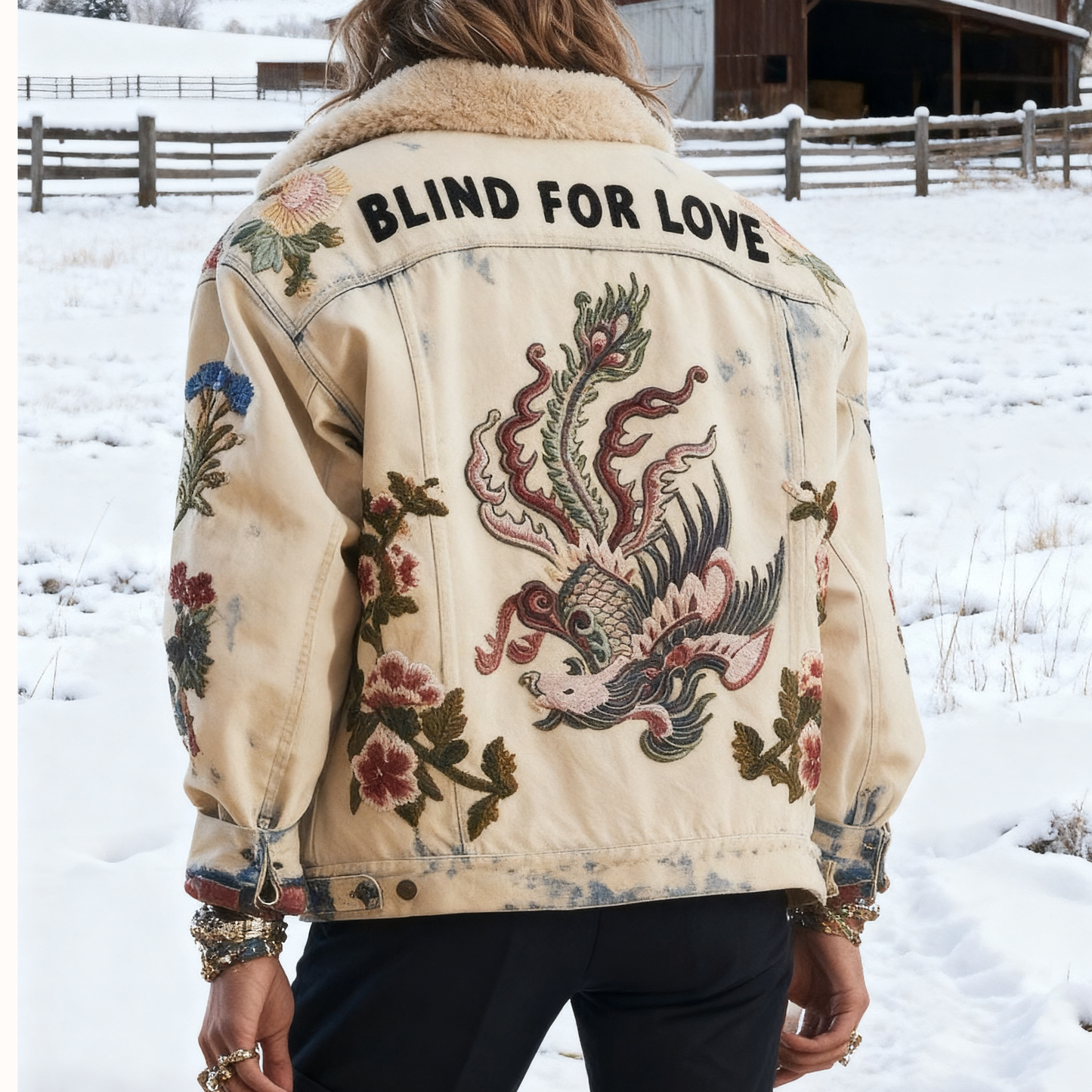 "Blind for Love" Embroidered Denim Jacket