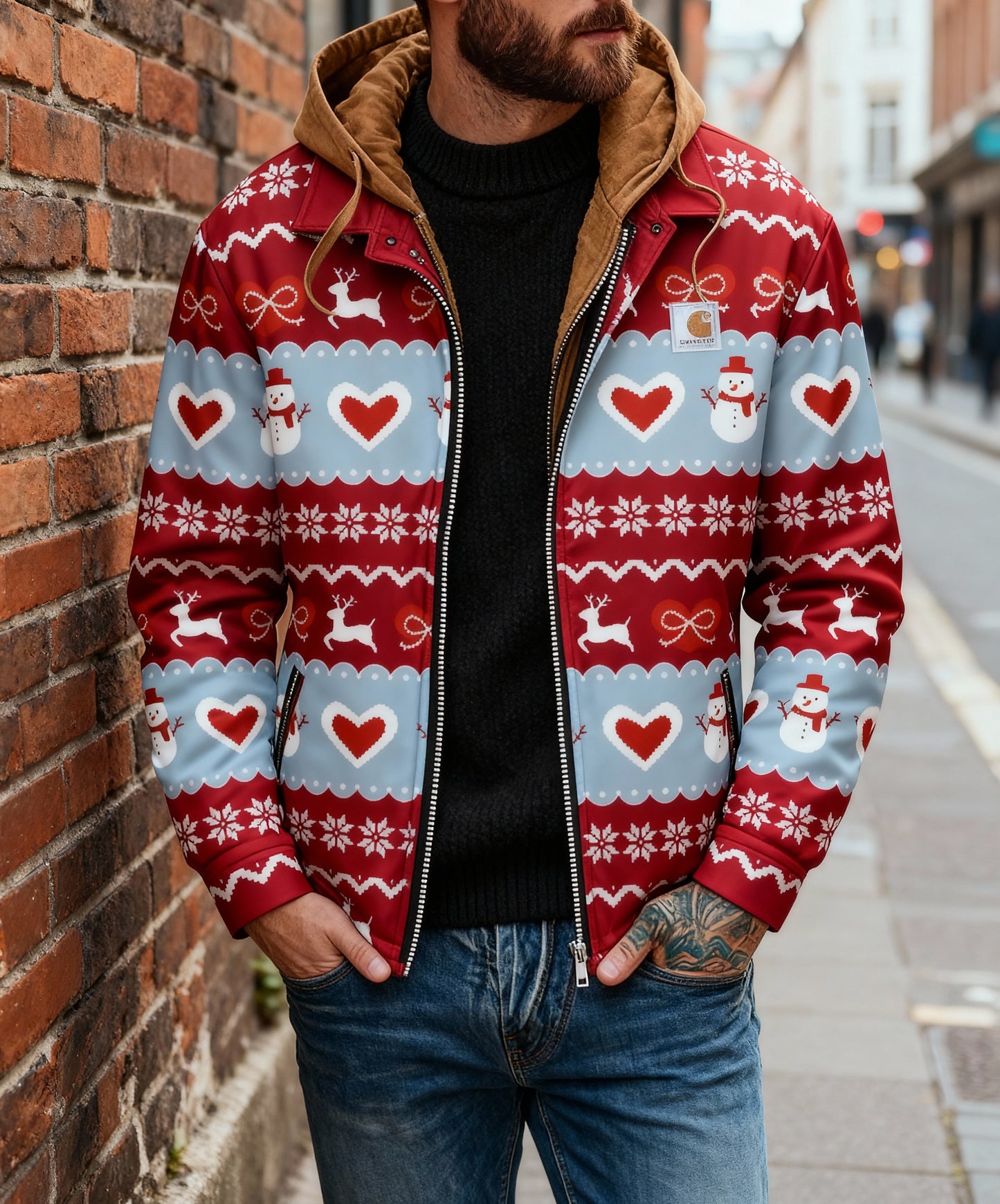 Men's outdoor casual autumn and winter logo classic plaid hooded jacket