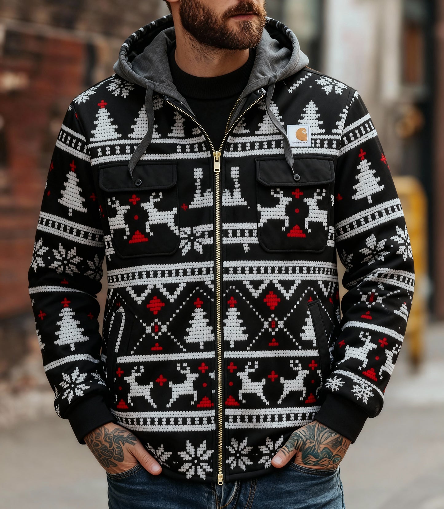 Men's outdoor casual autumn and winter logo classic plaid hooded jacket