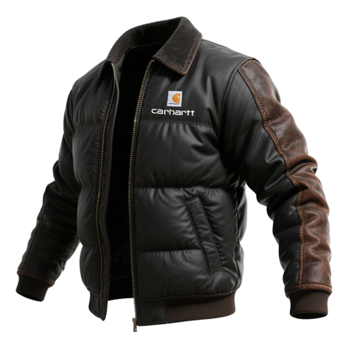 Leather Quilted Bomber Thick and Warm Cotton with Contrast Sleeves for Ultimate Warmth and Style
