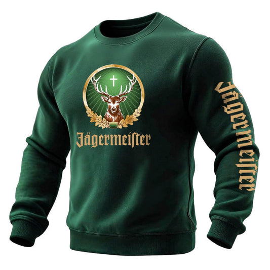 Men's Vintage Deer Letter Print Pocket Long Sleeve Crewneck Sweatshirt