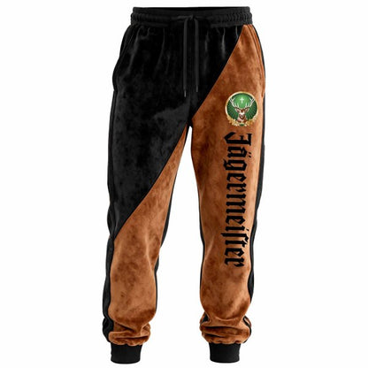 Men's Vintage Deer Brown and Black Suede Contrast Elastic Drawstring Pants