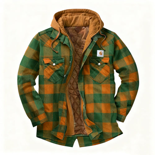 Men's outdoor casual autumn and winter logo classic plaid hooded jacket