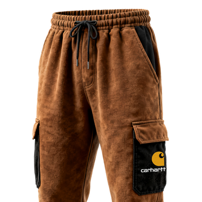 Men's Vintage Terry Brown and Black Cargo Sweatpants