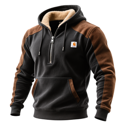 Men's Vintage Winter Hooded Sweatshirt with Sherpa Lining