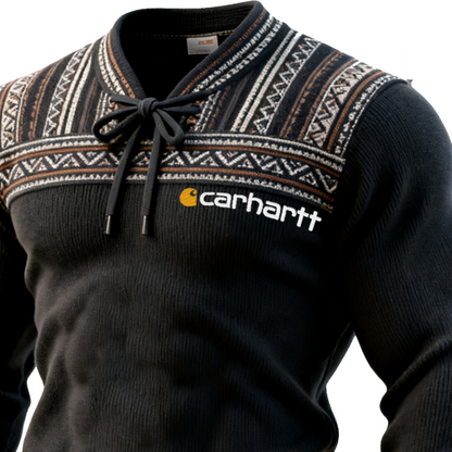 Men's Winter Knit Lace-up Sweatshirt with Ethnic Pattern