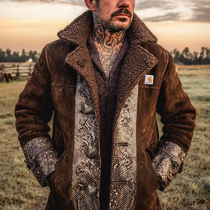 Winter-Ready Shearling Jacket Suede Patchwork Artificial Python Skin