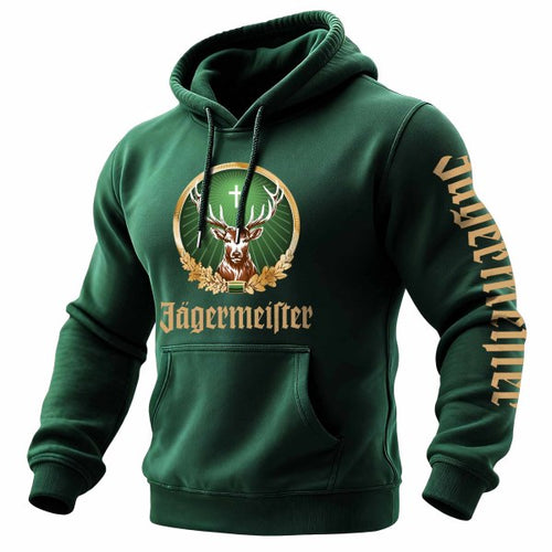 Men's Vintage Deer Letter Print Pocket Long Sleeve Hoodie