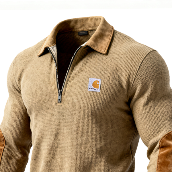 Men's Half-Zip Pullover with Elbow Patches - Perfect for Casual and Outdoor Activities