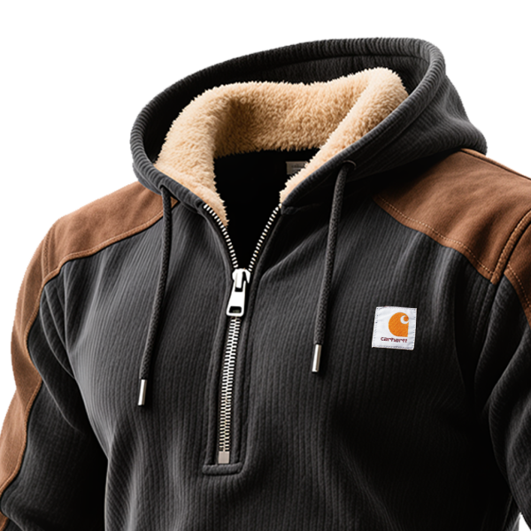 Men's Vintage Winter Hooded Sweatshirt with Sherpa Lining