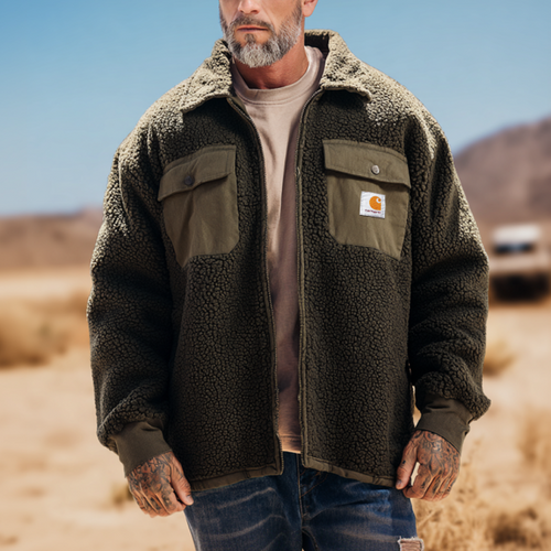 Men's Vintage Olive Green Sherpa Jacket for Outdoor Adventures