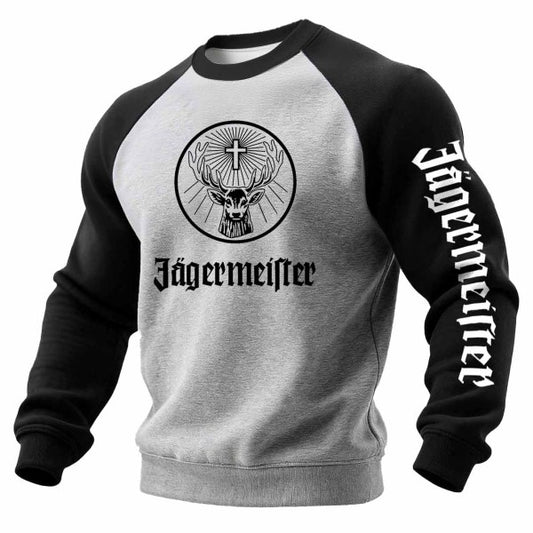 Men's Vintage Deer Letter Print Contrast Color Raglan Long Sleeve Crewneck Sweatshirt