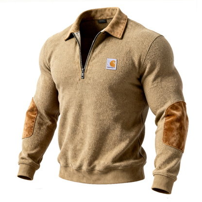 Men's Half-Zip Pullover with Elbow Patches - Perfect for Casual and Outdoor Activities