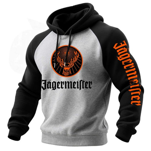 Men's Vintage Deer Letter Print Contrast Raglan Sleeve Long Sleeve Hoodie