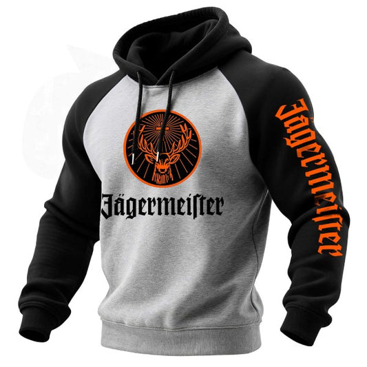 Men's Vintage Deer Letter Print Contrast Raglan Sleeve Long Sleeve Hoodie