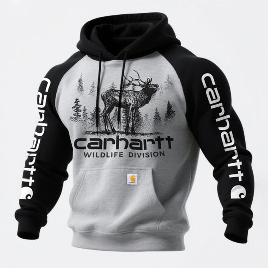 Retro Western style ethnic print contrast color stitching hooded sweatshirt