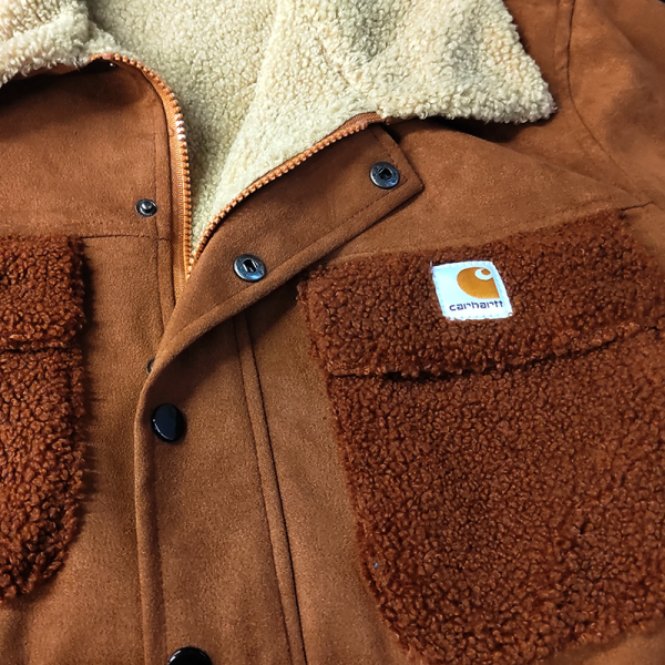 Men's Vintage Suede Patchwork Lamb Fleece Multi-Pocket Reverse Collar Outdoor Jacket