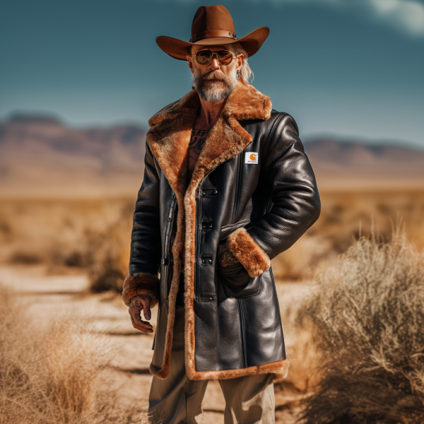 Men's Vintage Desert Explorer in Leather and Fur Coat