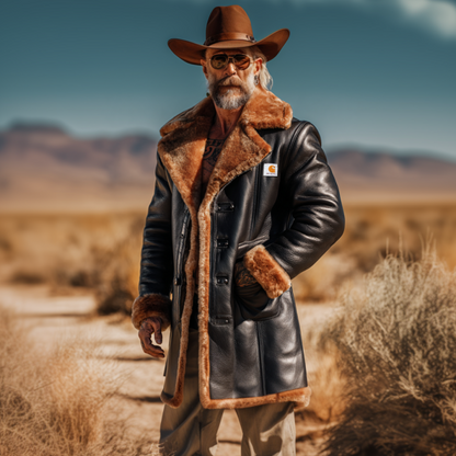 Men's Vintage Desert Explorer in Leather and Fur Coat