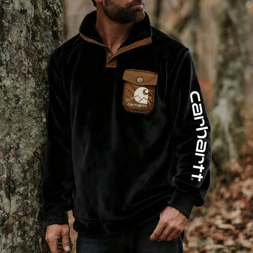 Outdoor leisure brand stand collar button sweatshirt