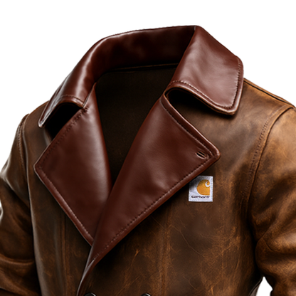 Classic Double-Breasted Leather Jacket for Men - Perfect for Casual and Outdoor Adventures