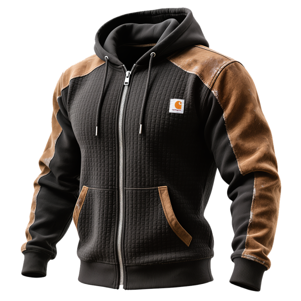 Men's Vintage Quilted Hoodie with Contrast Panels
