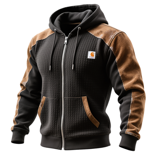 Men's Vintage Quilted Hoodie with Contrast Panels