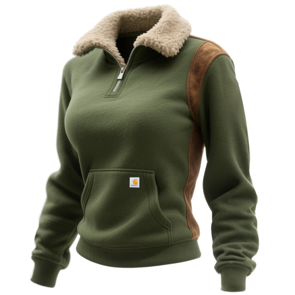 Retro Western Style Women's Contrast Color Stitching 1/4 Zip Stand Collar Sweatshirt