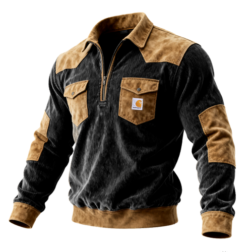 Stylish Corduroy Sweater with Contrast Patches for Men