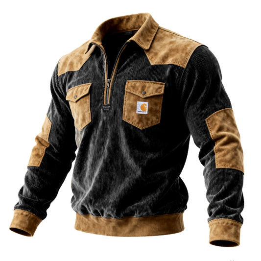 Stylish Corduroy Sweater with Contrast Patches for Men