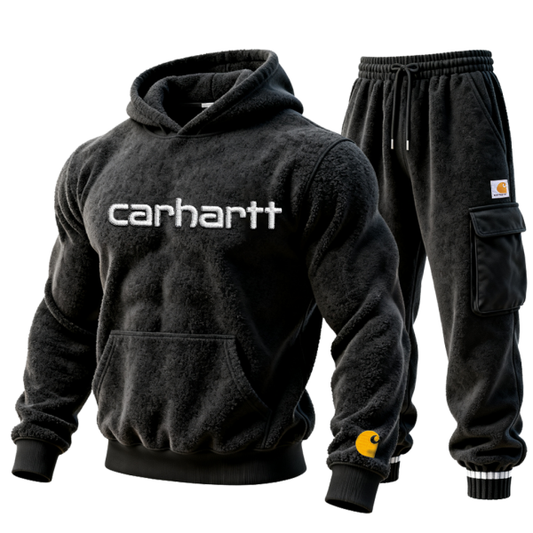 Cozy Embroidery Pattern Terry Cloth Hoodie and Cargo Pants Set for Men Casual Wear Two Piece Set of Hoodie and Pants