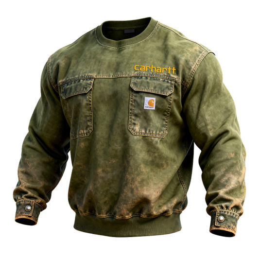Distressed Green Utility Sweatshirt for Men - Perfect for Casual and Work Wear