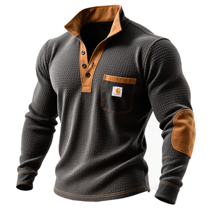 Men's Vintage Waffle Suede Henley Sweatshirt with Chest Pocket