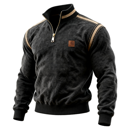 Men's Vintage Western Terry Quarter-Zip Pullover Sweatsgirt With Striped webbing