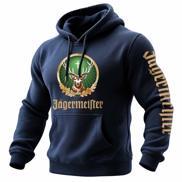 Men's Vintage Deer Letter Print Pocket Long Sleeve Hoodie