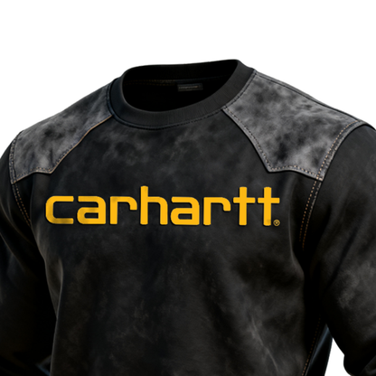 Classic Suede Splicing Crewneck Sweatshirt with Bold Logo Design